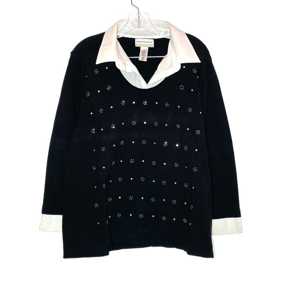 Alfred Dunner "Madison Avenue" Black Collared Embellished Diamond Sweater Top 2X - Picture 4 of 8